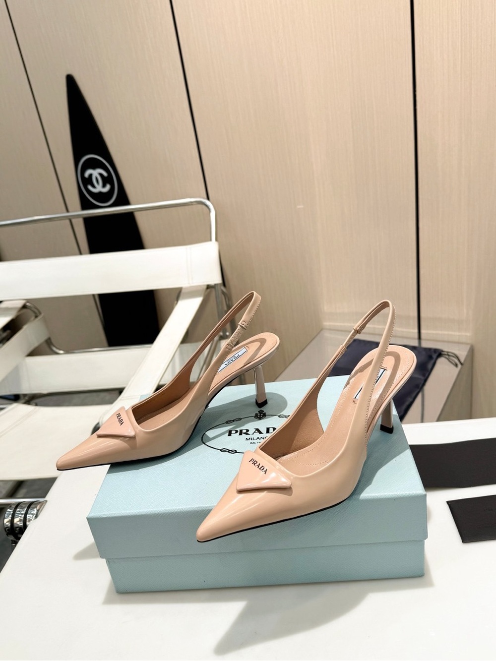 Prada Nude Blush Leather Slingback Pointed Heels - Picture 3 of 8